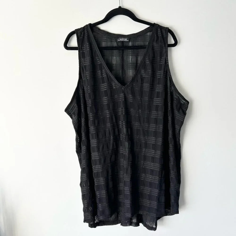 Mblm Sleeveless Sheer Gingham Stretchy Top in Black